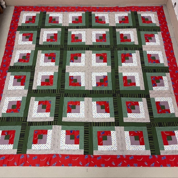 Handmade Log Cabin Star Sewing craft Patchwork Cotton Queen Quilt Top/Topper - Picture 1 of 4